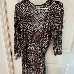 Emma & Michele Long Sleeve Geometric Dress - Black, Red, White